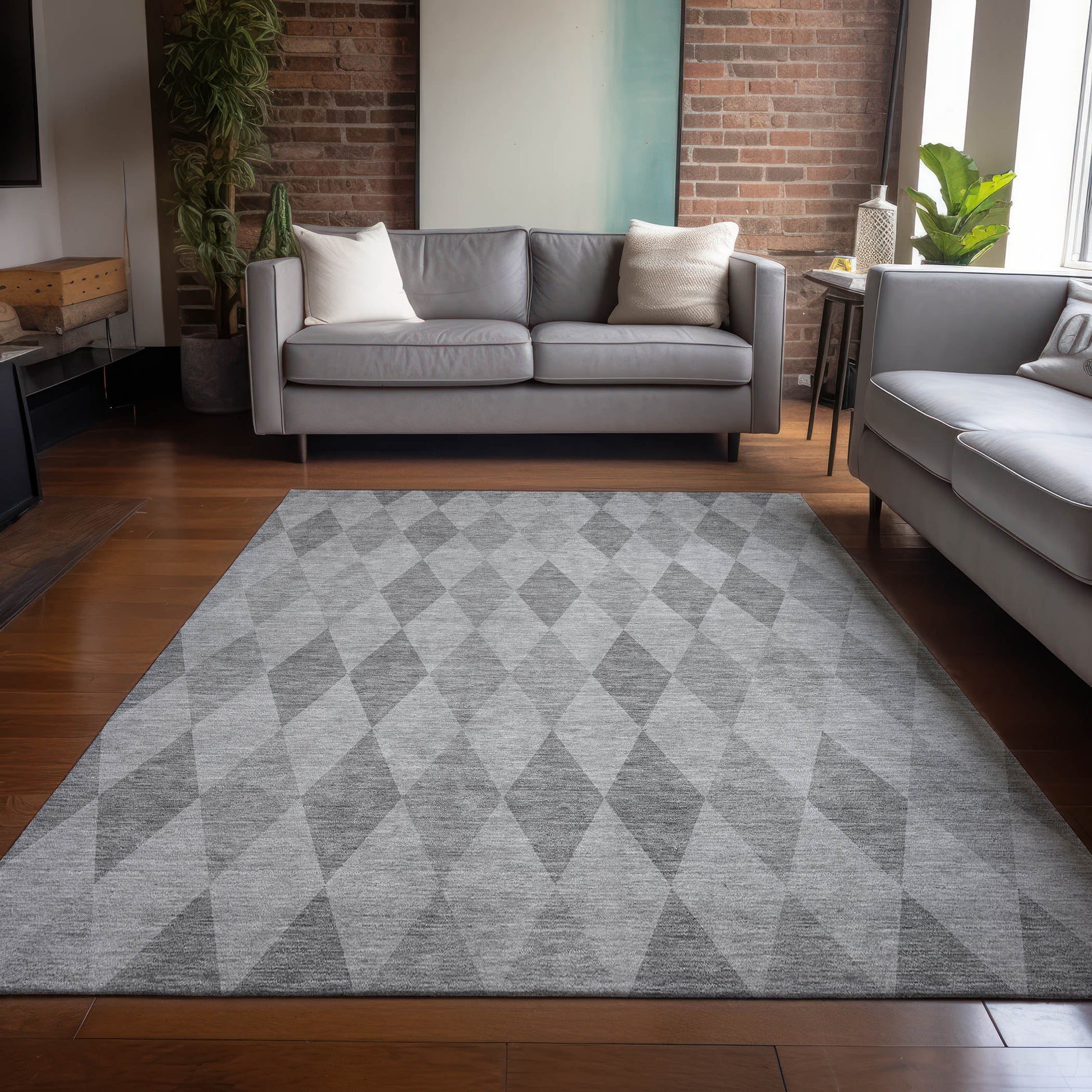 Addison Rugs Chantille ACN561GY 9 x 12 (ft) Gray Rectangular Indoor/Outdoor Geometric Mid-Century Modern Machine washable Area rug