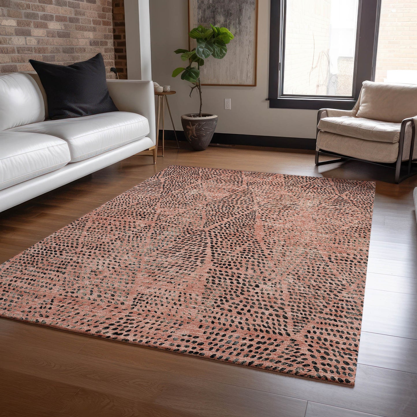 Addison Rugs Chantille ACN591SM 8 x 10 (ft) Salmon Rectangular Indoor/Outdoor Geometric Machine washable Area rug