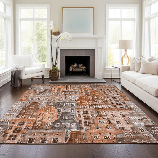 Addison Rugs Chantille ACN600PK 9 x 12 (ft) Paprika Rectangular Indoor/Outdoor Abstract Machine washable Area rug