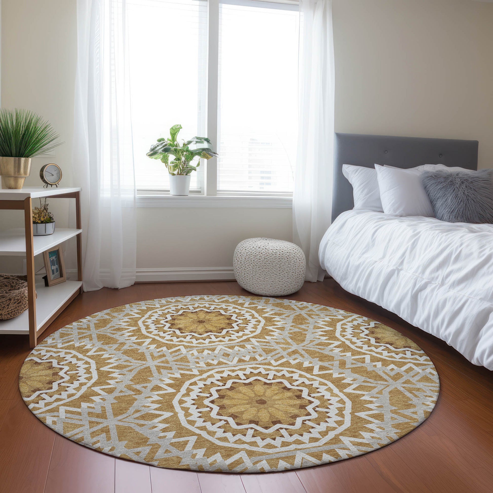 Addison Rugs Chantille ACN619GO 8 x 8 (ft) Gold Round Indoor/Outdoor Geometric Machine washable Area rug