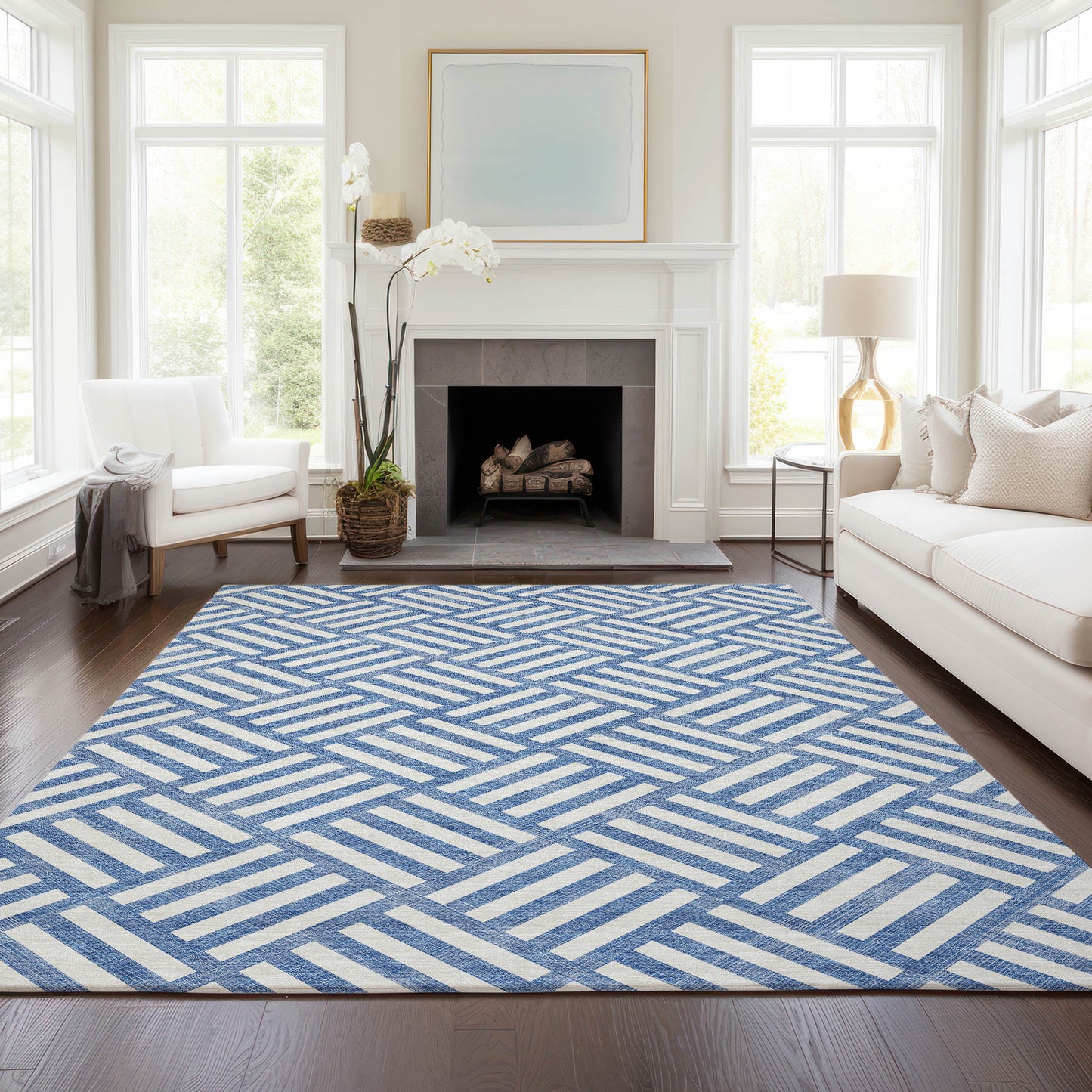 Addison Rugs Chantille ACN620BU 9 x 12 (ft) Blue Rectangular Indoor/Outdoor Geometric Machine washable Area rug