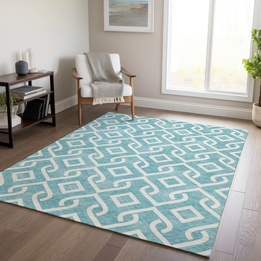 Addison Rugs Chantille ACN621TE 8 x 10 (ft) Teal Rectangular Indoor/Outdoor Geometric Machine washable Area rug