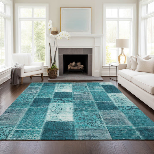 Addison Rugs Chantille ACN631TE 9 x 12 (ft) Teal Rectangular Indoor/Outdoor Geometric Machine washable Area rug