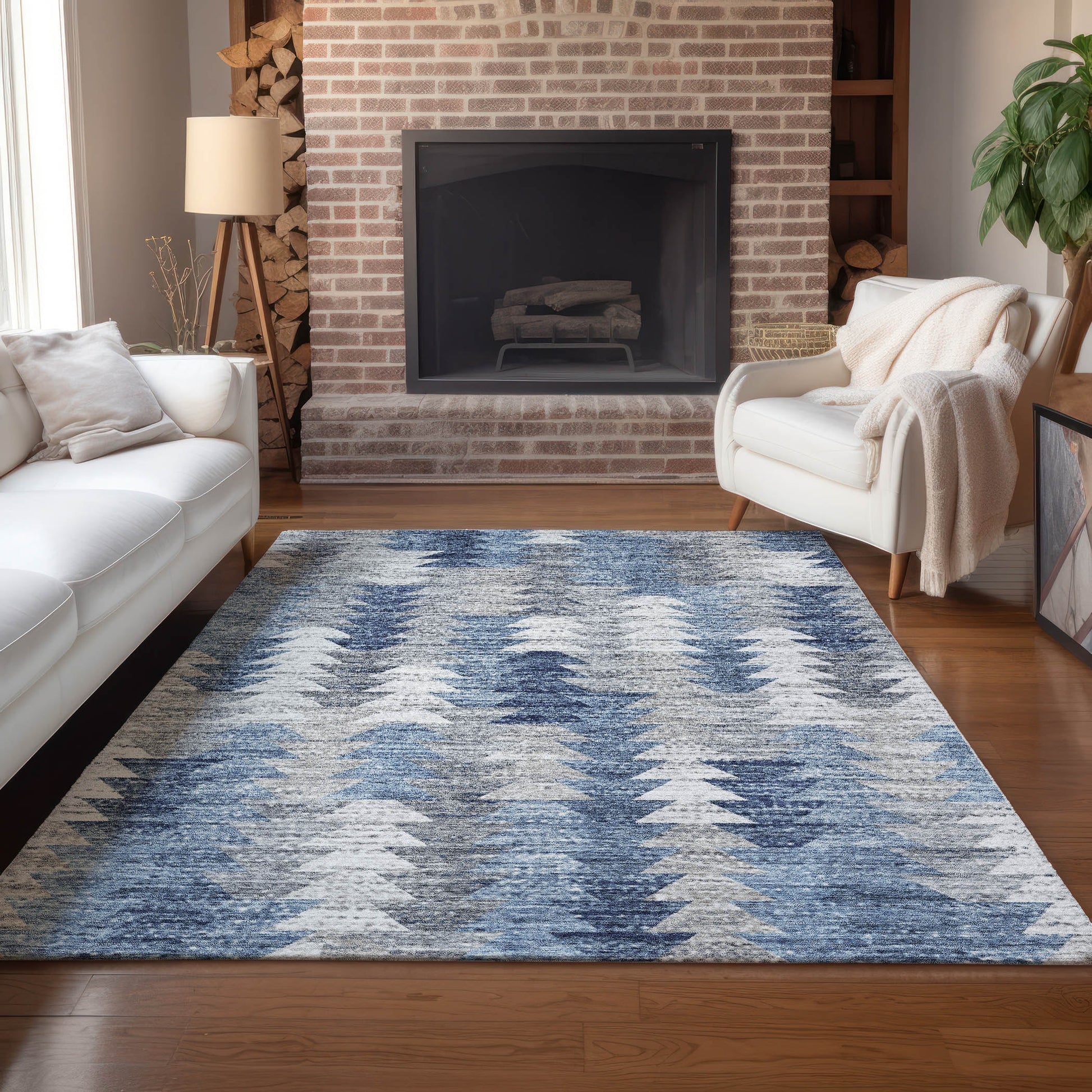 Addison Rugs Chantille ACN632BU 8 x 10 (ft) Blue Rectangular Indoor/Outdoor Geometric Machine washable Area rug