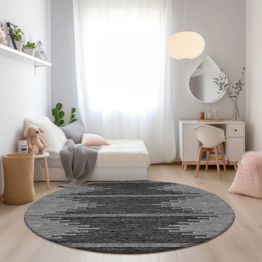 Addison Rugs Chantille ACN647CC 8 x 8 (ft) Charcoal Round Indoor/Outdoor Geometric Machine washable Area rug