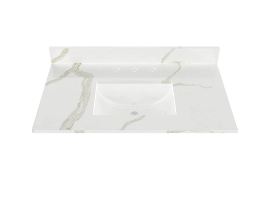 Winette 37-in x 22-in Calacatta White Quartz Undermount Single Sink 4-in Centerset Faucet Mount Bathroom Vanity Top