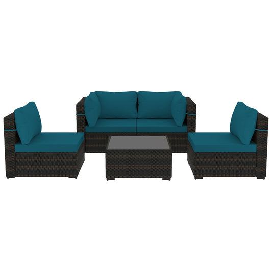 UPHA 5 -Piece Wicker 4 Patio Sofa Conversation Set with Blue Cushions