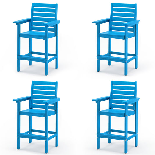 LUE BONA Set of 4 Light Blue HDPE Frame Stationary Bar Stool Chair with Slat Seat