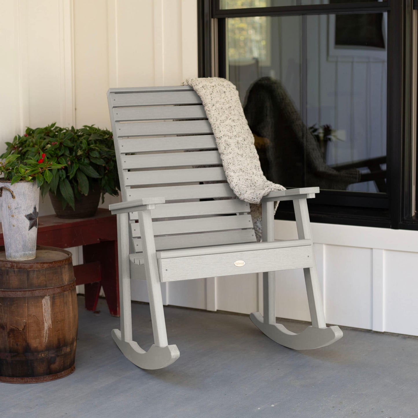 highwood Weatherly Harbor Gray Poly-lumber Frame Rocking Chair with Slat Seat