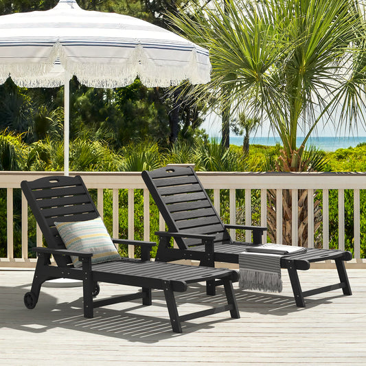 Yurevna 5-Position Chaise Lounge Set of 2 Black Polyethylene Frame Stationary Chaise Lounge Chair with Slat Seat