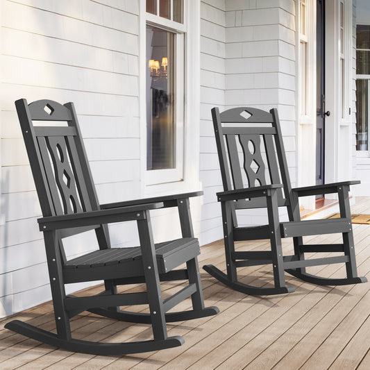 LUE BONA Set of 2 Dark Gray HDPE Frame Rocking Chair with Solid Seat