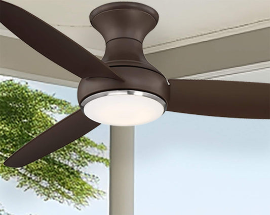 Minka Aire Concept III 54-in Oil Rubbed Bronze LED Indoor/Outdoor Flush Mount Smart Ceiling Fan with Light and Remote (3-Blade) F467L-ORB