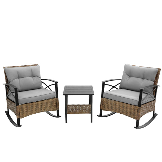 AHIOU HOME Alton 3 -Piece Wicker Patio Conversation Set with Gray Cushions