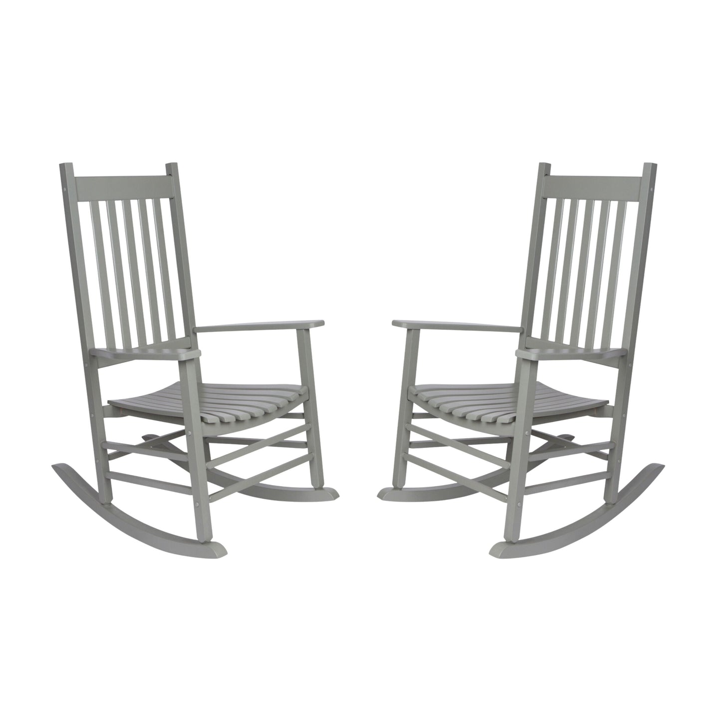 Shine Company Set of 2 Gray Wood Frame Rocking Chair with Slat Seat
