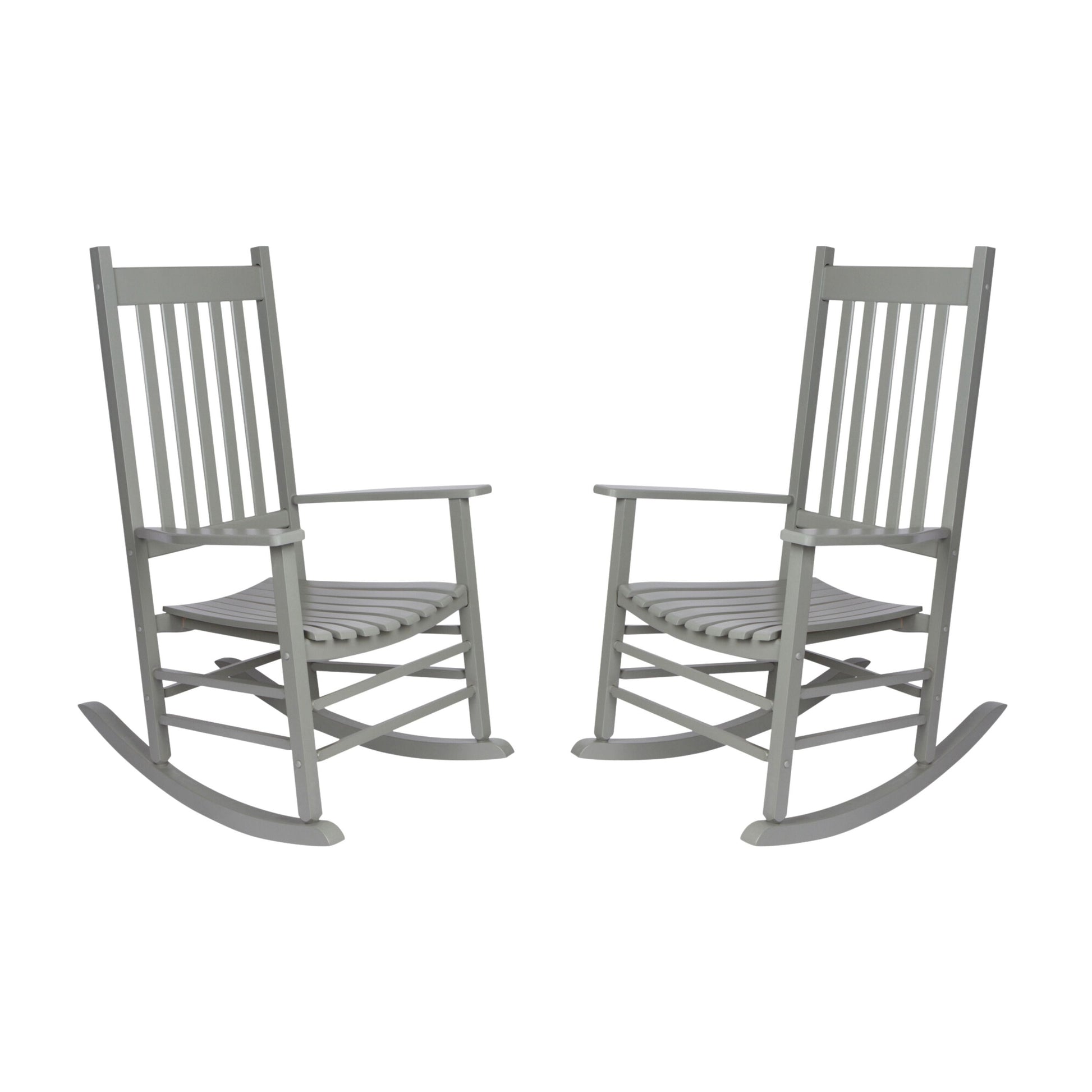 Shine Company Set of 2 Gray Wood Frame Rocking Chair with Slat Seat