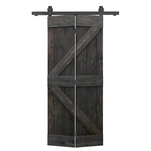 CALHOME 32-in x 84-in Charcoal Black K-frame Pine Wood Solid core Single bifold Barn Door (Hardware Included)