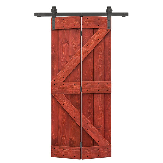 CALHOME 28-in x 84-in Cherry Red Pine Wood Solid core Single Barn Door (Hardware Included)