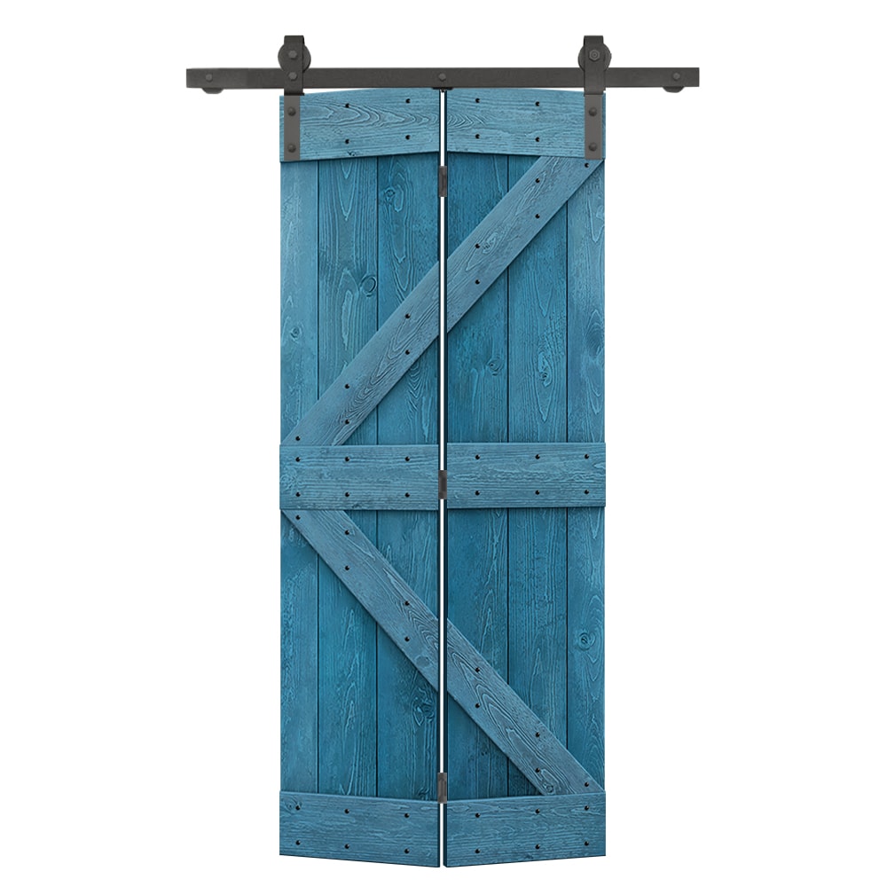 CALHOME 24-in x 84-in Ocean Blue Pine Wood Solid core Single Barn Door (Hardware Included)