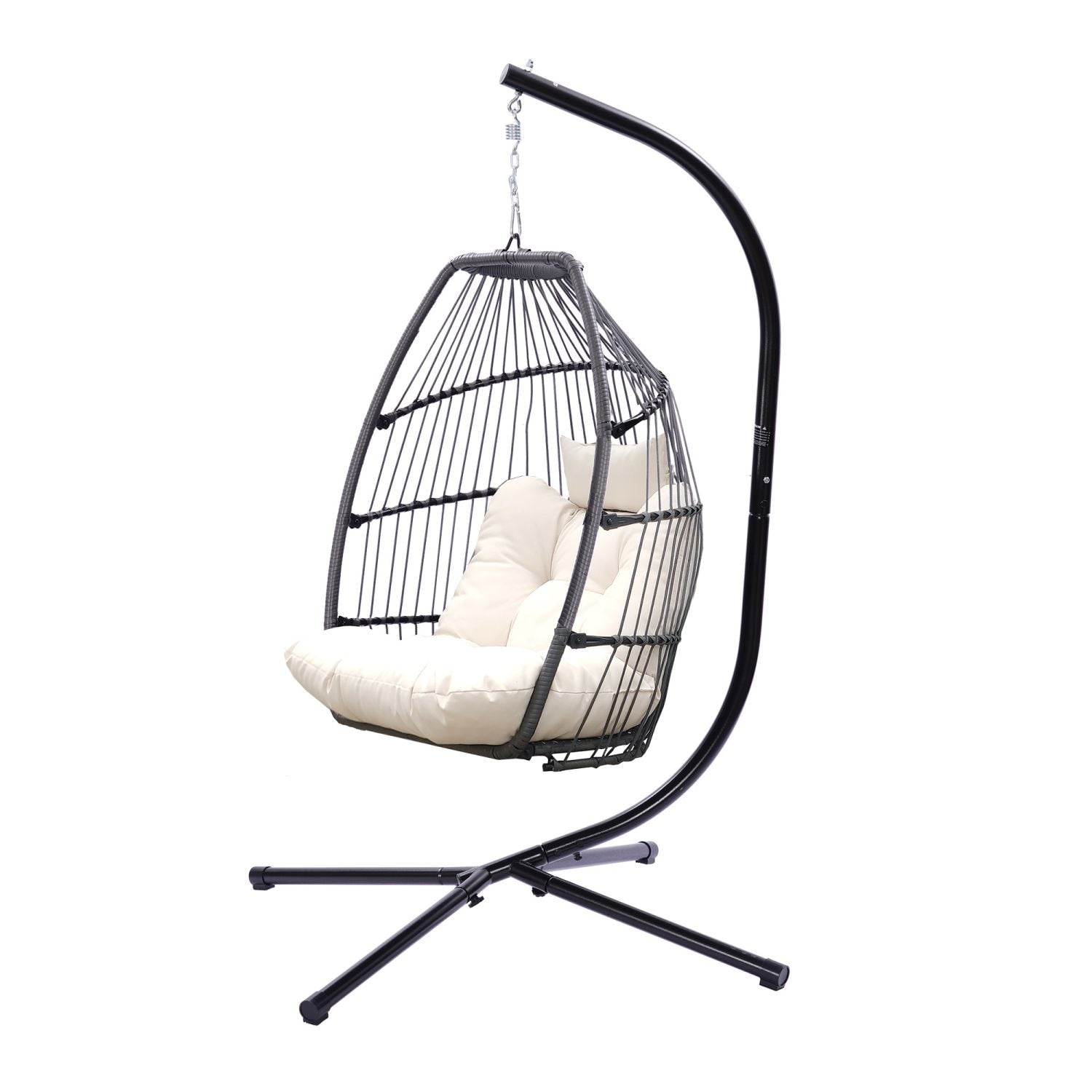 Maocao Hoom Wicker Black Steel Frame Stationary Egg Chair with White Sling Seat