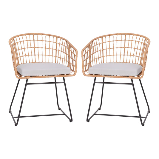Taylor & Logan Fielder Set of 2 Wicker Brown Rattan Frame Stationary Conversation Chair with Light gray Cushioned Seat