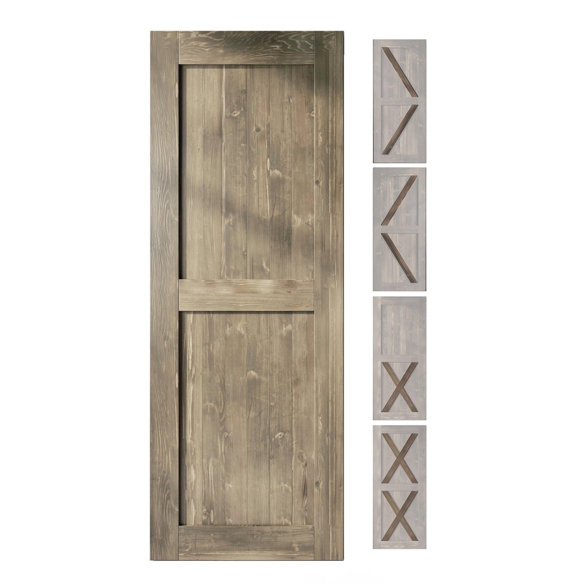 HOMACER 36-in x 80-in Classic Gray Pine Wood Solid core Single Barn Door (Hardware Not Included)