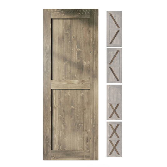 HOMACER 36-in x 80-in Classic Gray Pine Wood Solid core Single Barn Door (Hardware Not Included)