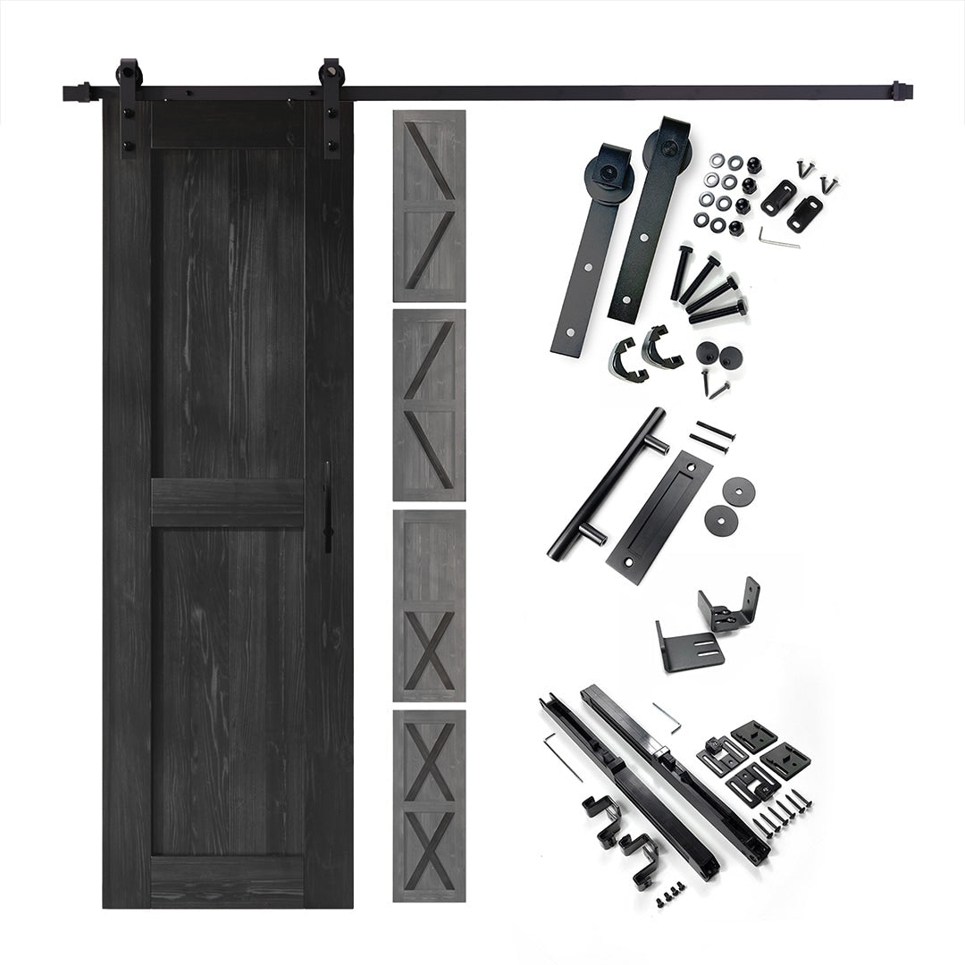 HOMACER 28-in x 80-in Black Pine Wood Solid core Single Barn Door (Hardware Included)