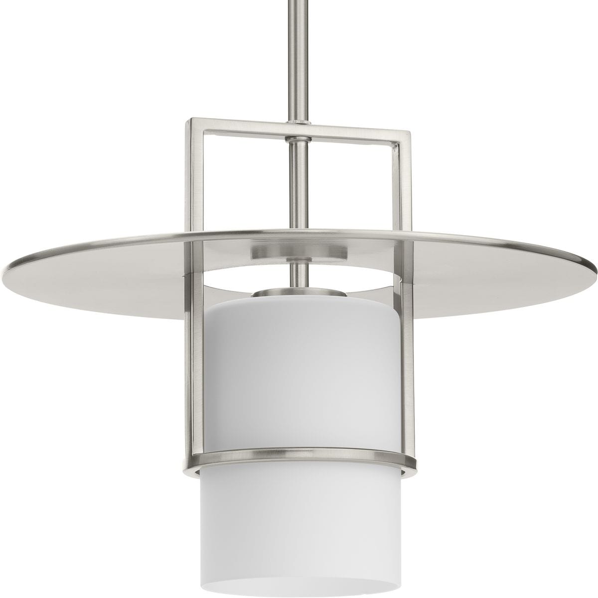 Progress Lighting Mystic 1 -Light Brushed Nickel Modern/contemporary Etched glass Cylinder Medium Hanging Pendant light