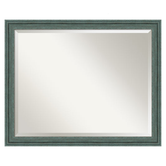 Amanti Art Upcycled Teal Grey Frame 31.5-Inches W x 25.5-Inches H Rectangle Salon Scoop Silver Framed Wall Mirror