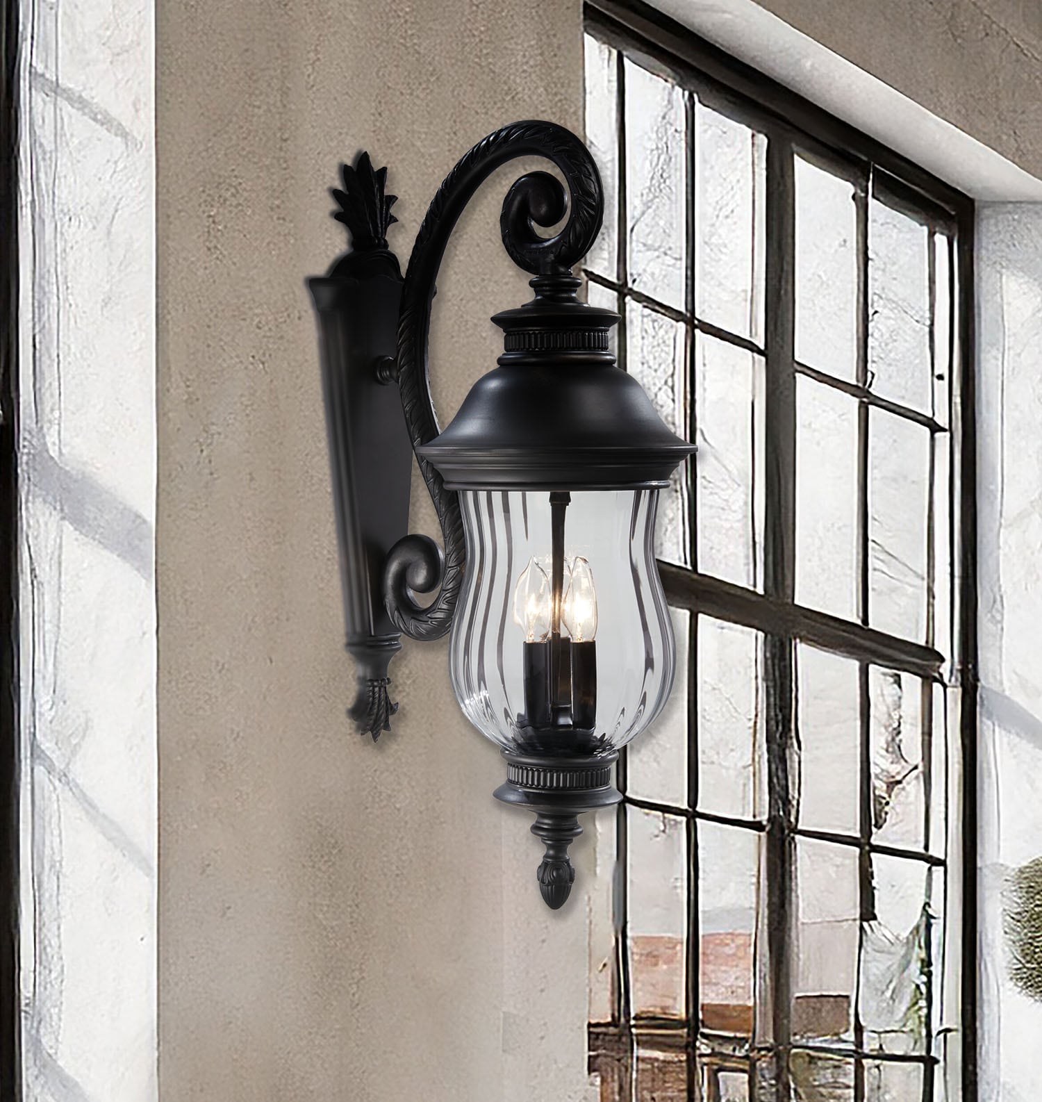 Minka Lavery Newport 3 -Light 27.5-in H Matte Black Hardwired Outdoor Wall Light 1664994