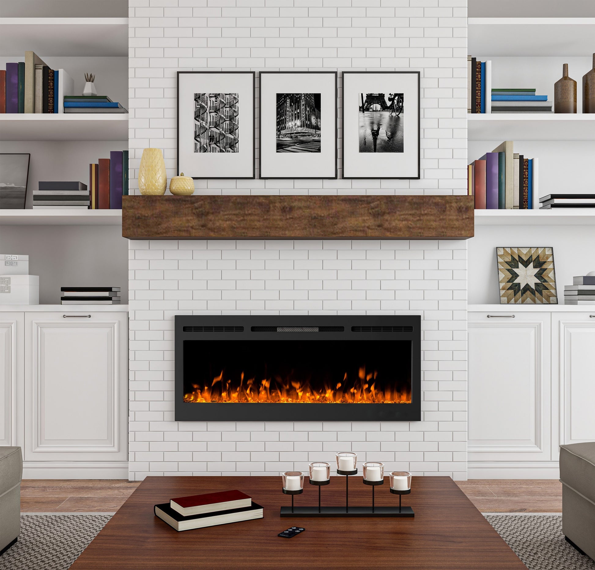 Hastings Home 50-in W Black Fan-forced Electric Fireplace 592363LWB