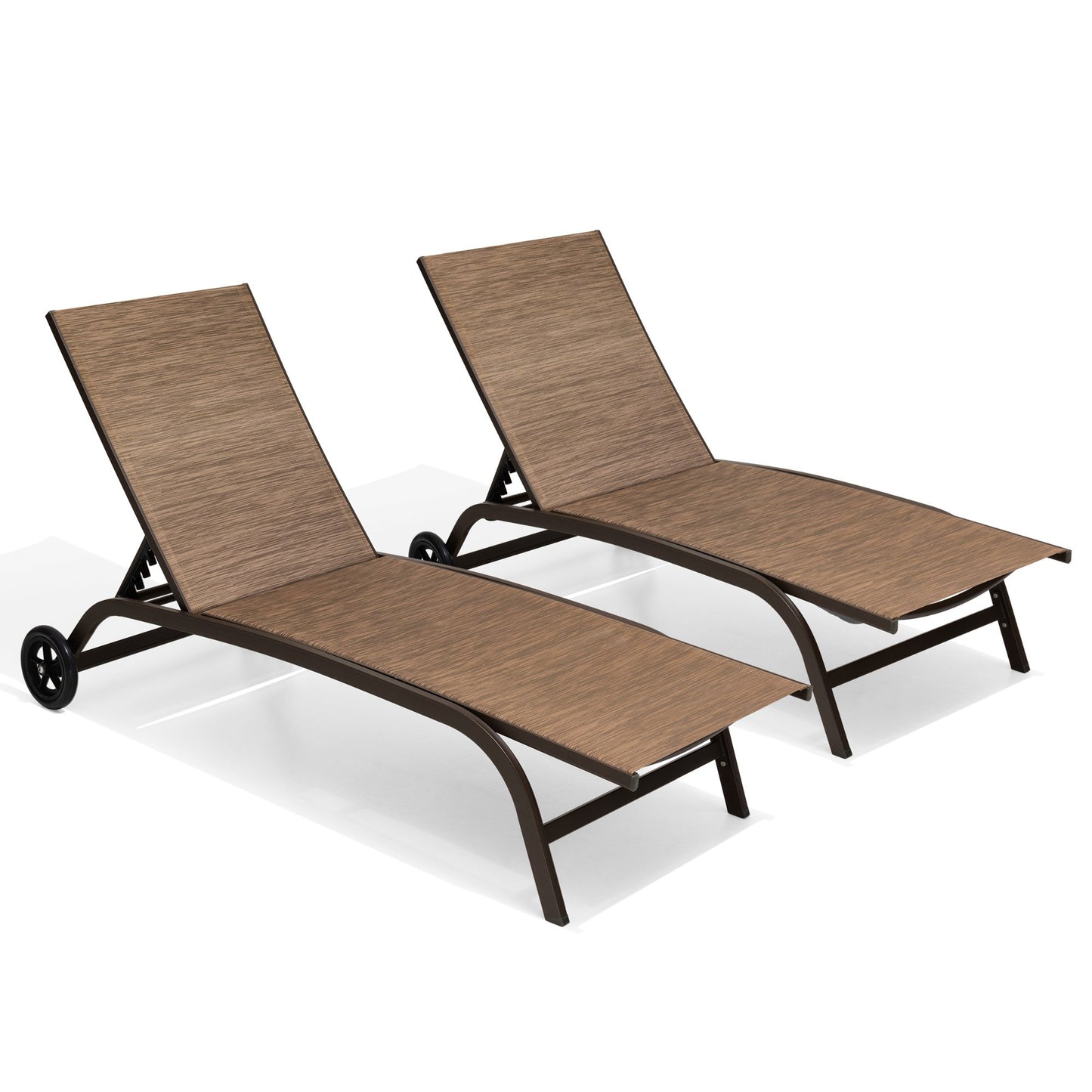 Crestlive Products Aluminum Adjustable Chaise Lounge Set of 2 Brwon Aluminum Frame Stationary Chaise Lounge Chair with Brown Texteline Sling Seat