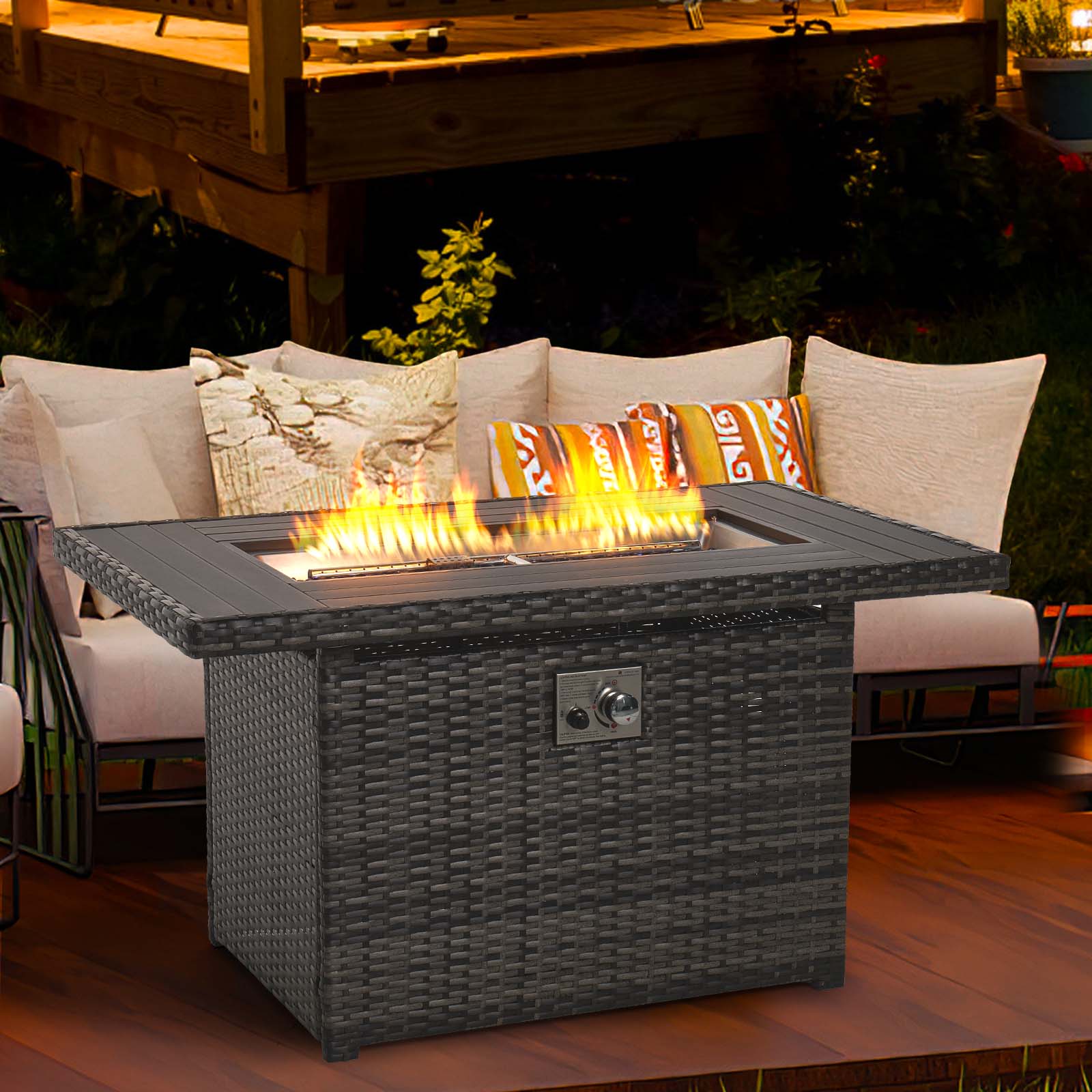 AOXUN 40-in W 50000 Maximum BTUs Steel Rectangle Liquid propane Fire pit