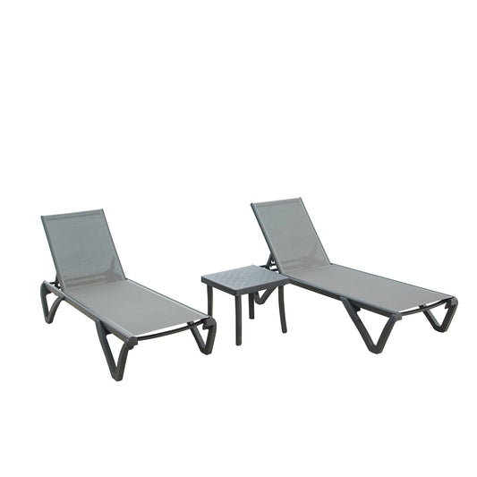 CESICIA Patio Furniture Sets Set of 2 Gray Aluminum Frame Stationary Chaise lounge Chair with Gray Mesh Seat