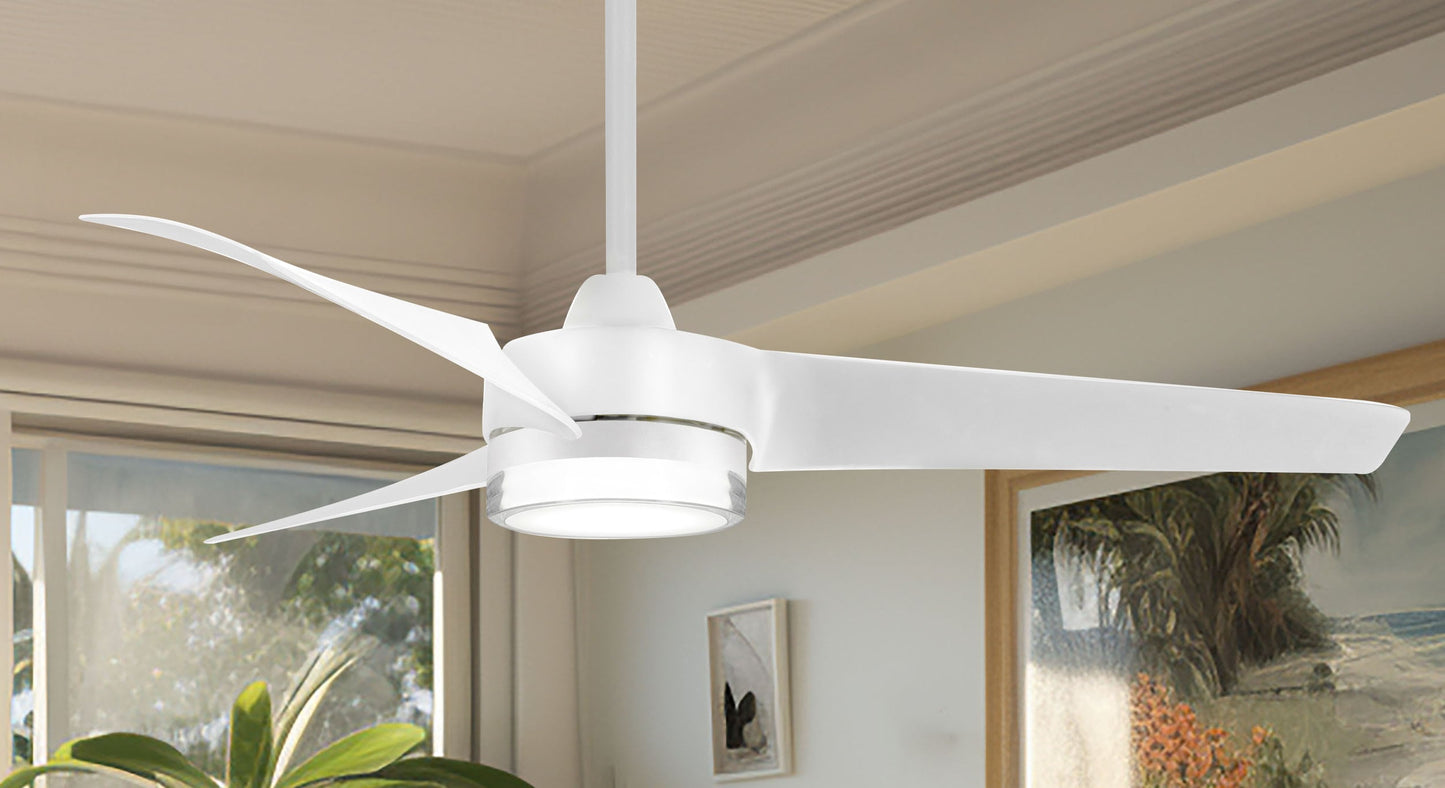 Minka Aire Veer 56-in Flat White Integrated LED Indoor Smart Ceiling Fan with Light and Remote (3-Blade) F692L-WHF