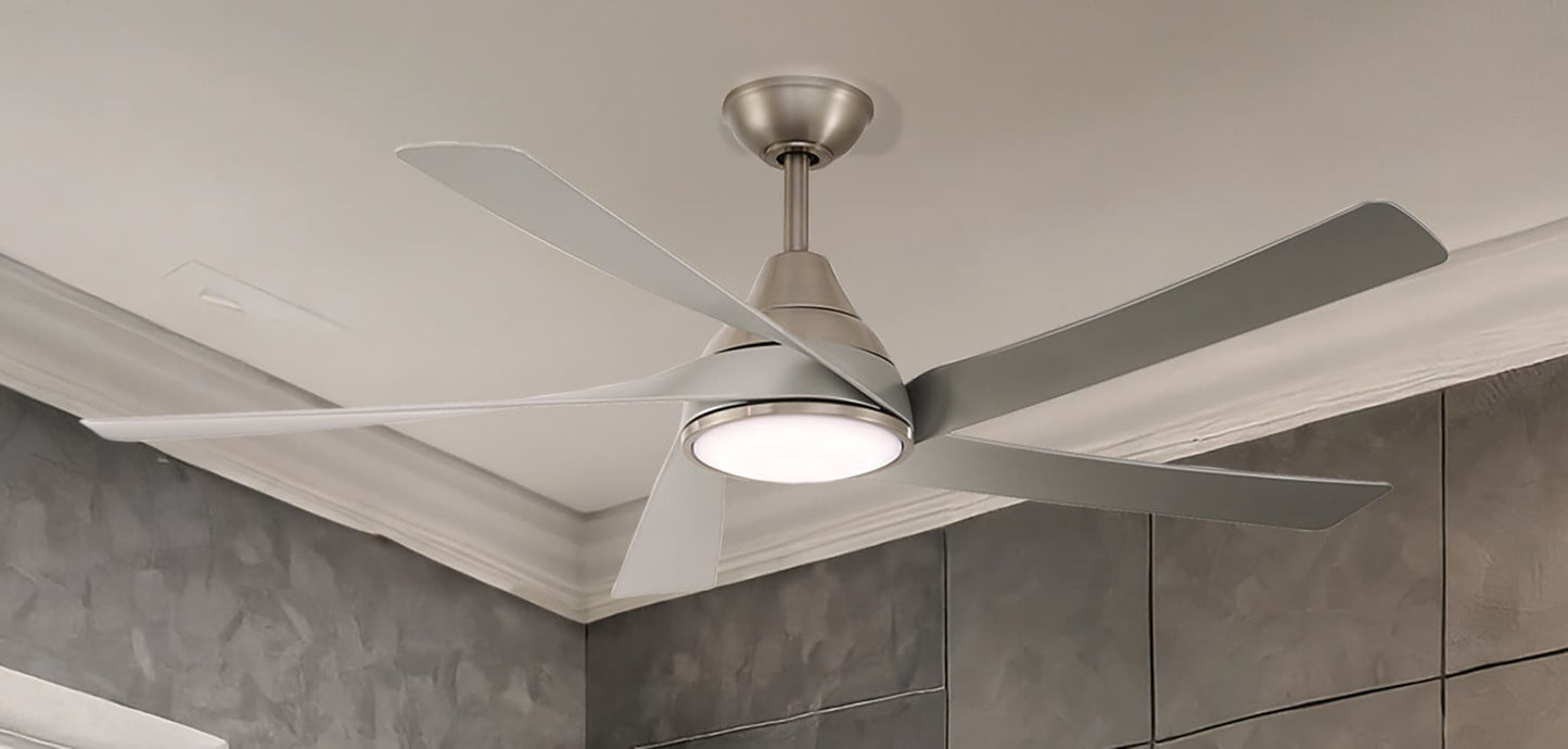 Minka Aire Transonic 56-in Integrated LED Brushed Nickel with Silver Blades Ceiling Fan With Light and Remote ( 5 -Blade )