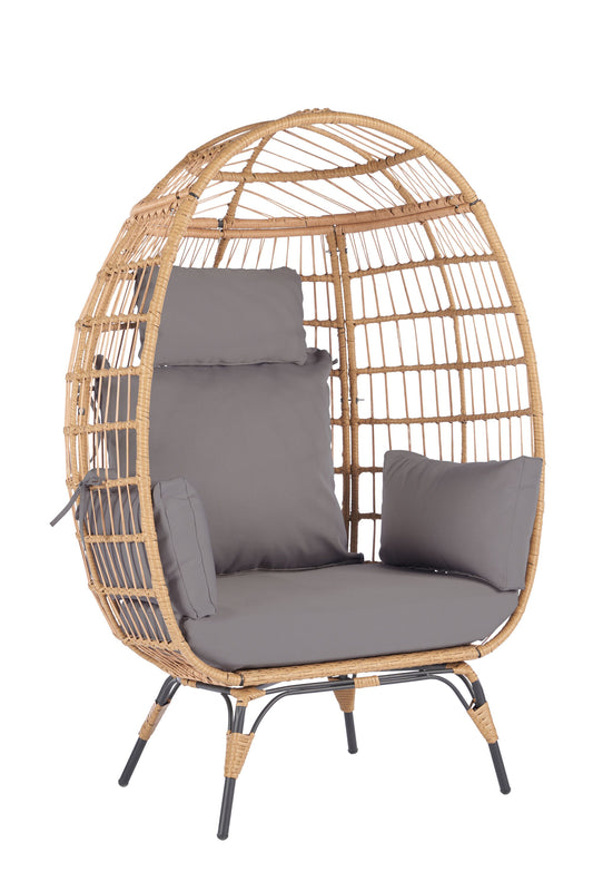 CESICIA PatioÂ Chairs Rattan Light Gray Rattan Frame Hanging Egg Chair with Gray Cushioned Seat