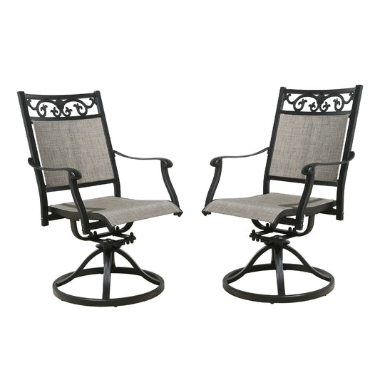 PEAK HOME FURNISHINGS Dining Set Set of 2 Black Aluminum Frame Swivel Dining Chair with Gray Sling Seat