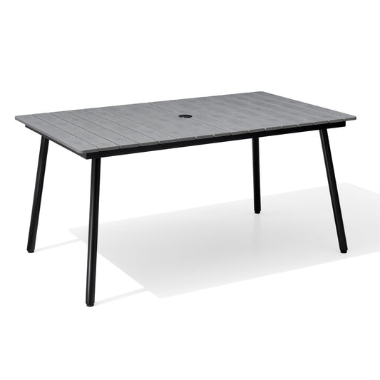 Crestlive Products Patio Plastic-Wood Top Aluminum Frame Rectangle Outdoor Dining Table 35-in W x 70-in L with Umbrella Hole