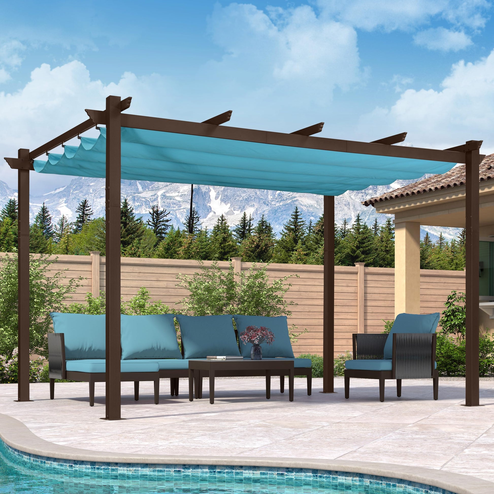 PURPLE LEAF Pergola 10-ft W x 13-ft L x 8-ft H Turquoise Blue Metal Freestanding Pergola with Canopy