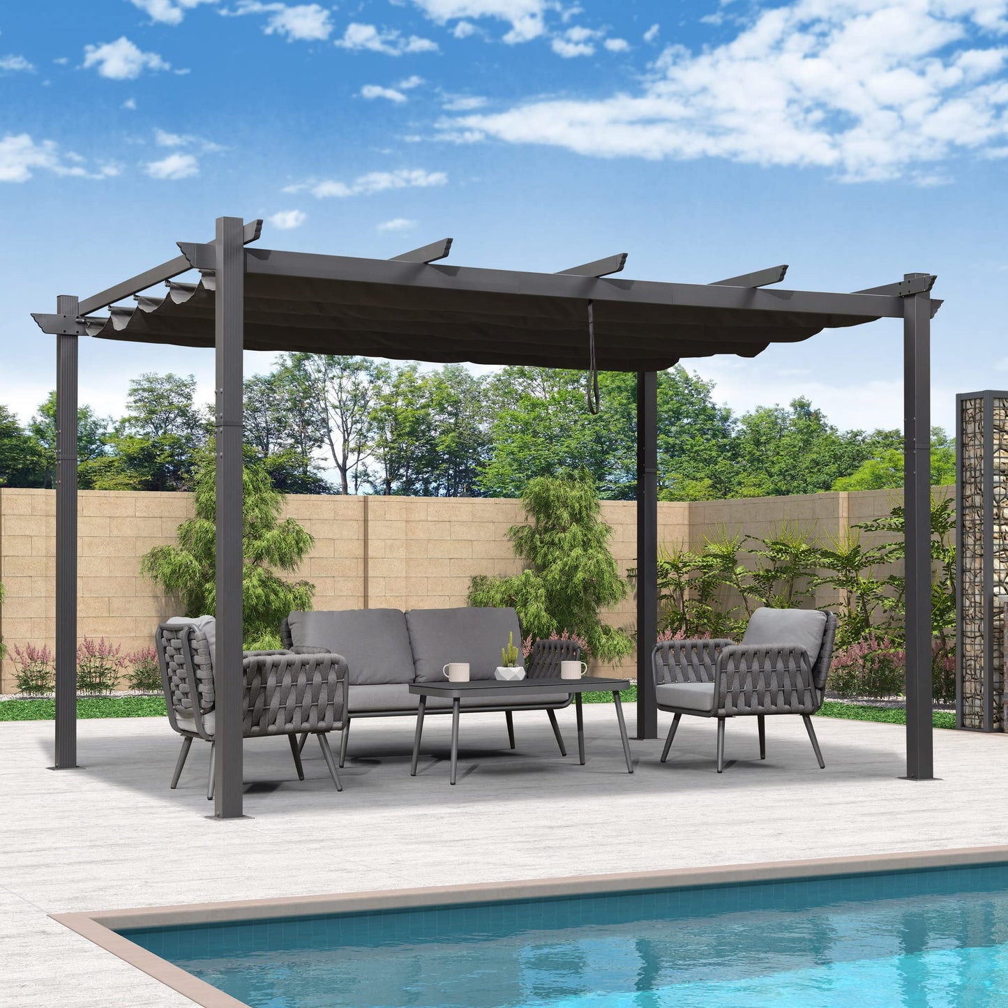 PURPLE LEAF Outdoor Pergola 11-ft W x 13-ft L x 7-ft 6-in H Gray Metal Freestanding Pergola with Canopy