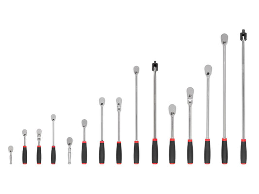TEKTON 15-Piece 90-Tooth 1/2-in, 3/8-in, 1/4-in Drive Comfort Grip Handle Flexible Head Ratchet Set SDR99903