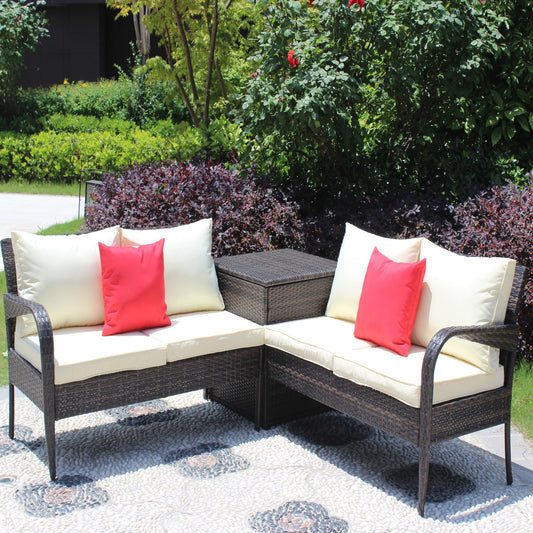 ModernLuxe 3 -Piece Rattan Patio Conversation Set with Off-white Cushions