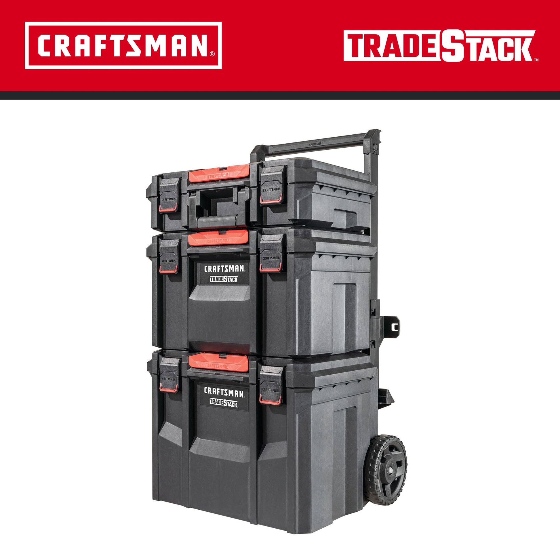 CRAFTSMAN TRADESTACK System 22-in W x 33.6-in H x 18-in D Black Plastic Rolling Tool Box CMST60420