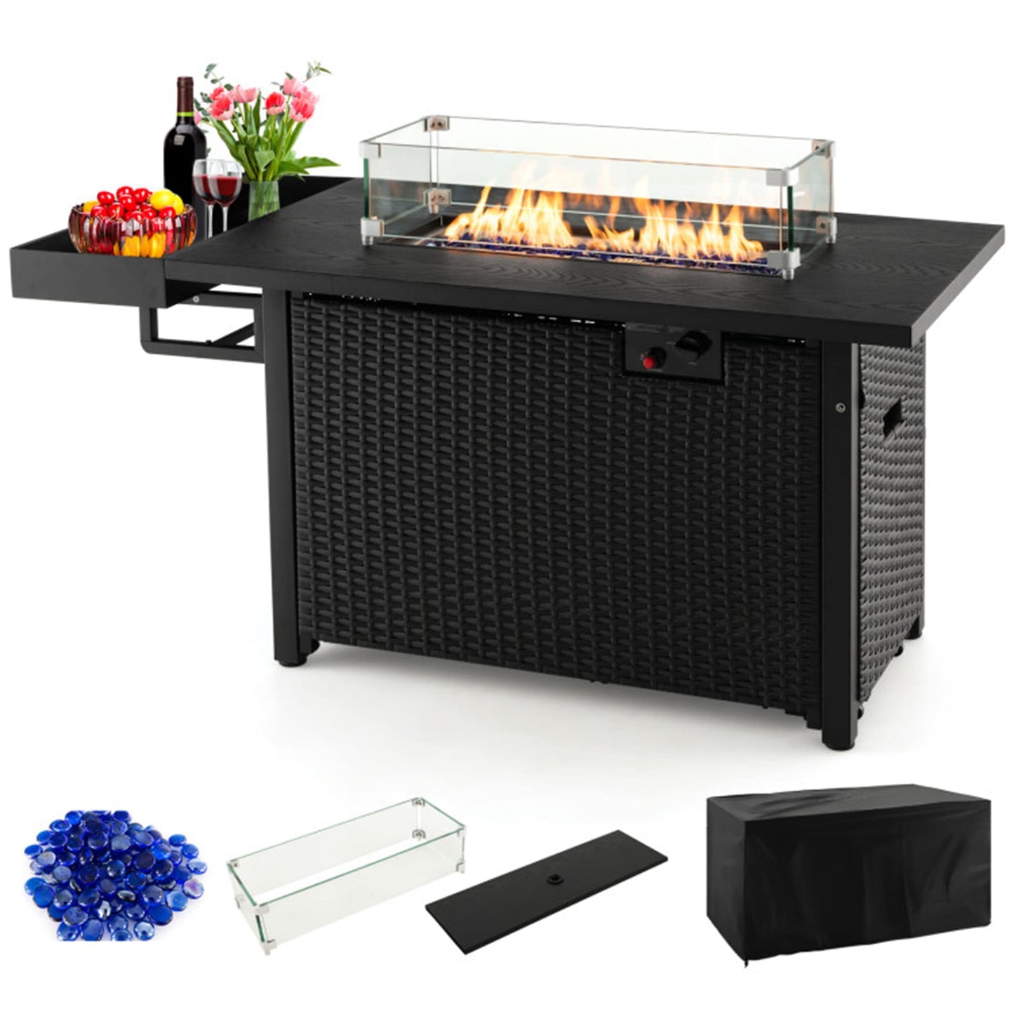 BABOOM 52-in W Black Portable Stainless steel Rectangle Tabletop Liquid propane Fire pit table