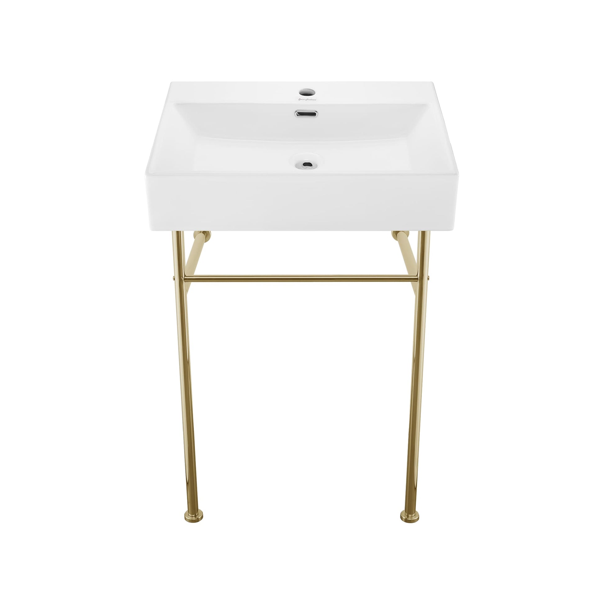 Swiss Madison Reims Ceramic 24.0-in Wall-mount Modern White/Gold Console Sink with Base
