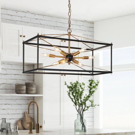 ZEVNI Byran 8 -Light Matte Black/Polished Gold Rectangle Modern/contemporary Linear Medium Hanging Kitchen island light