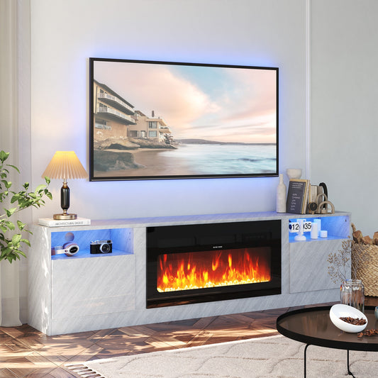 AOXUN 79-in W Gray TV Stand with LED Electric Fireplace H21028GR+H20023