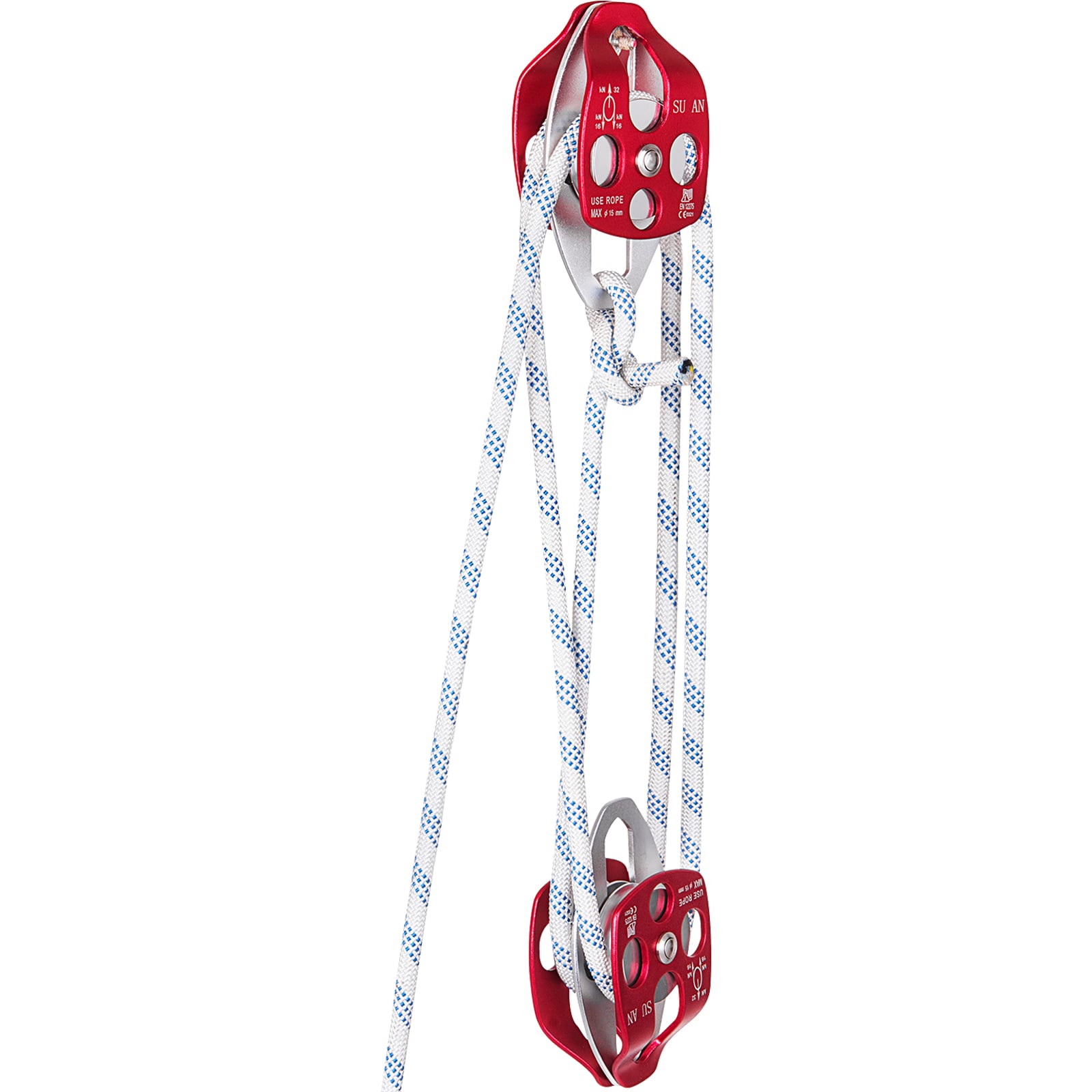 VEVOR Twin Sheave Block and Tackle 0.43-0.5Inch 100-200Ft Twin Sheave Block with Braid Rope 30-35KN 6600-7705LBS Double Pulley Rigging (1/2 x 200) SHLSJTZ12MM61MJLSV0