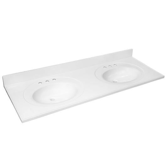 Design House 61-in x 22-in Solid White Cultured Marble Double Sink Widespread Faucet Mount Bathroom Vanity Top